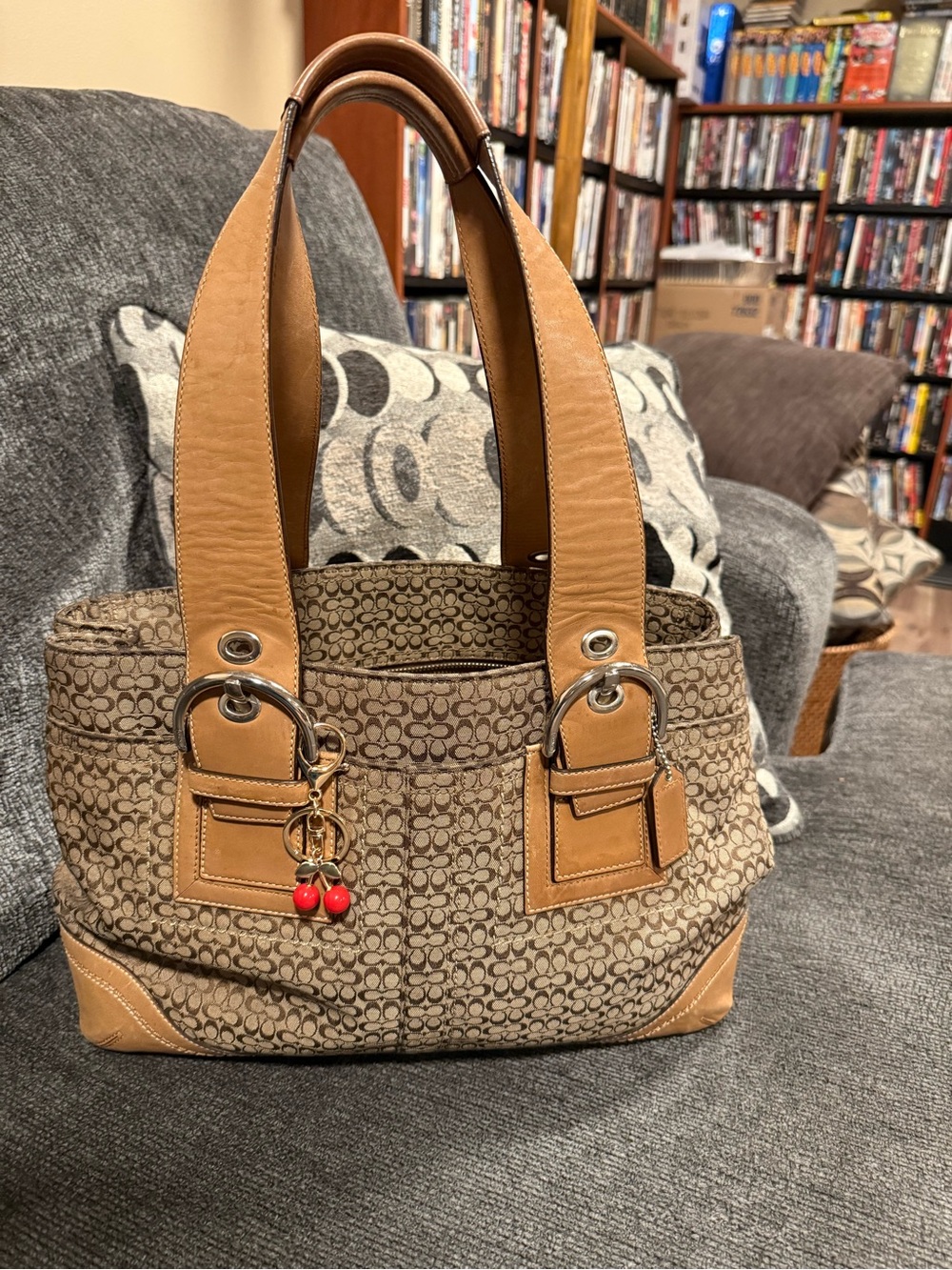 Tan Patterned Women's Tote Shoulder Bag